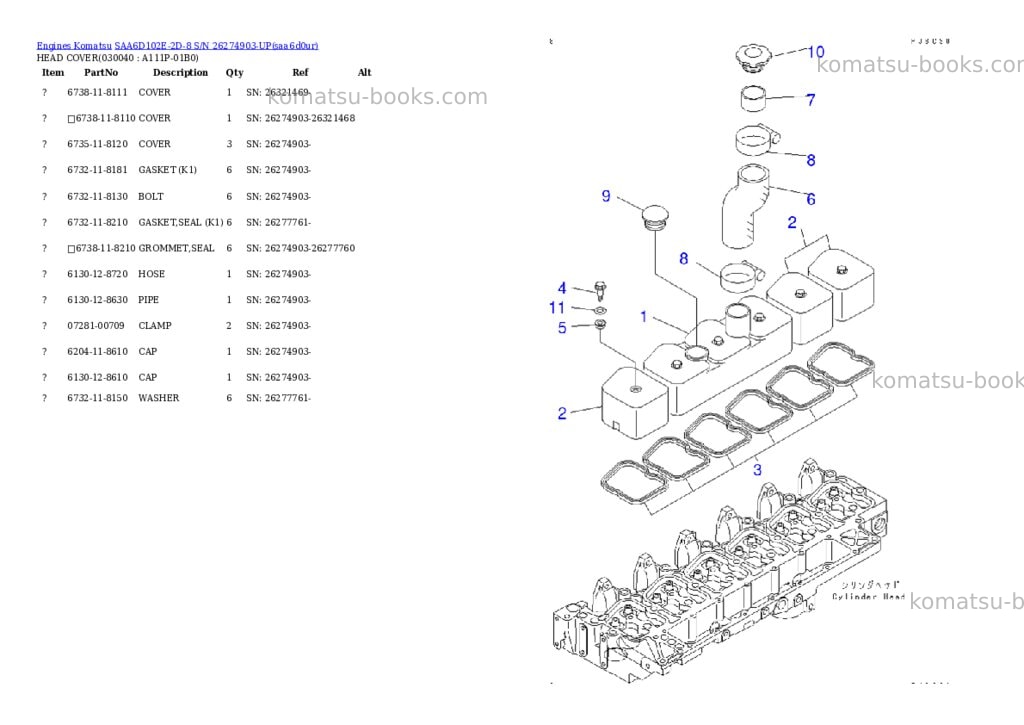 Komatsu SAA6D102E-2D-8 S/N 26274903-UP Parts catalog cover Page 3