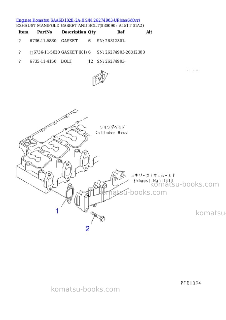 Komatsu SAA6D102E-2A-8 S/N 26274903-UP Parts catalog cover Page 8