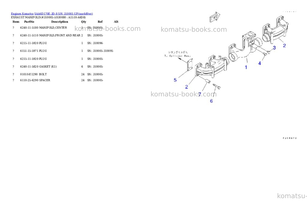 Komatsu SAA6D170E-3D-8 S/N 310001-UP Parts catalog cover Page 7 Komatsu SAA6D170E-3D-8 S/N 310001-UP Parts catalog cover Page 7