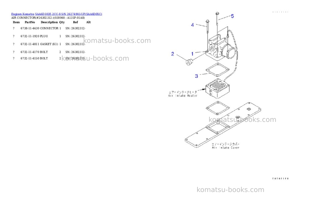 Komatsu saa6d102e-2cc-8 s/n 26274903-up Parts catalog cover Page 5 Komatsu saa6d102e-2cc-8 s/n 26274903-up Parts catalog cover Page 5