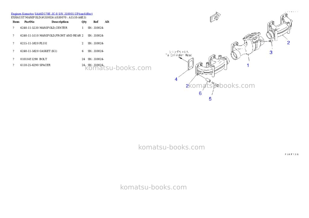 Komatsu SAA6D170E-3C-8 S/N 310001-UP Parts catalog cover Page 6 Komatsu SAA6D170E-3C-8 S/N 310001-UP Parts catalog cover Page 6