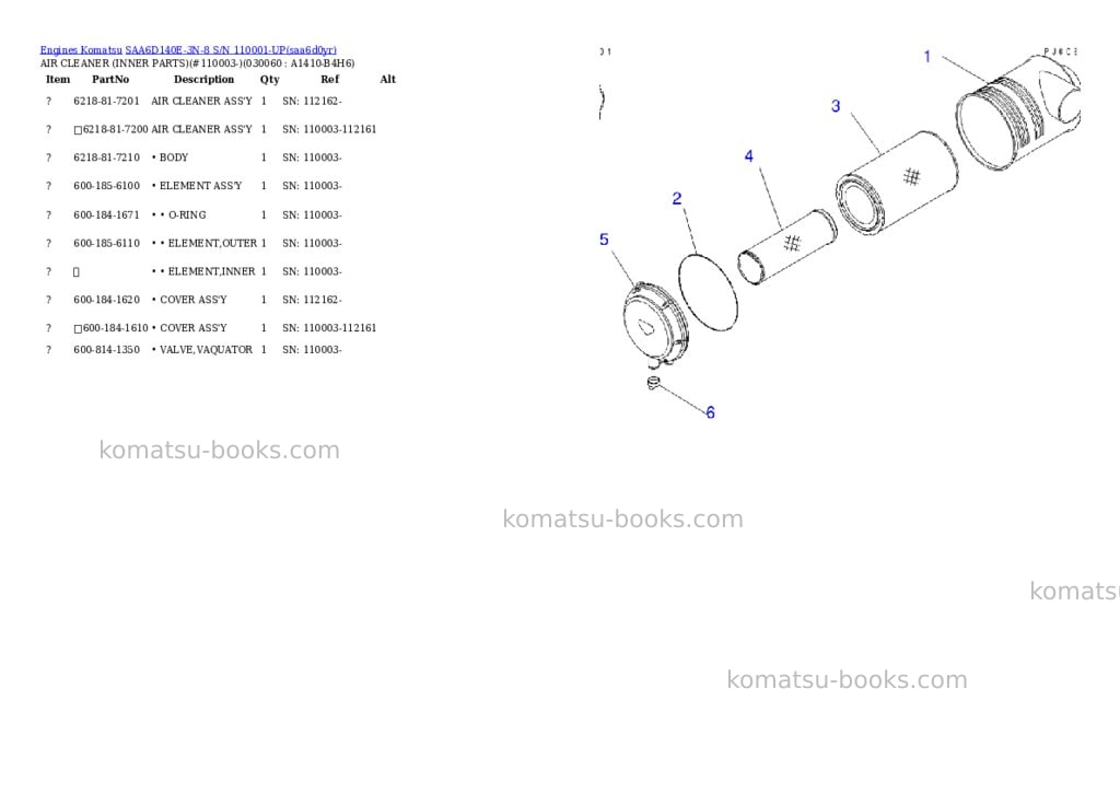 Komatsu SAA6D140E-3N-8 S/N 110001-UP Parts catalog cover Page 5 Komatsu SAA6D140E-3N-8 S/N 110001-UP Parts catalog cover Page 5