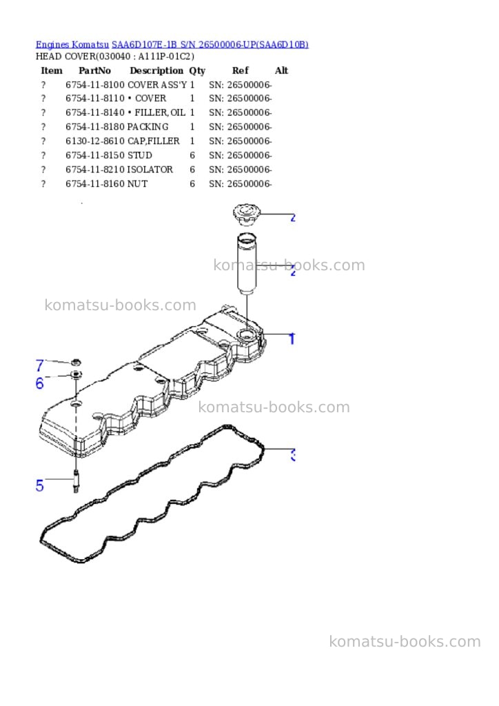 Komatsu saa6d107e-1b s/n 26500006-up Parts catalog cover Page 3