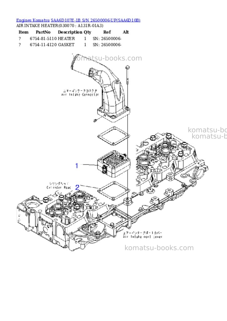 Komatsu saa6d107e-1b s/n 26500006-up Parts catalog cover Page 6