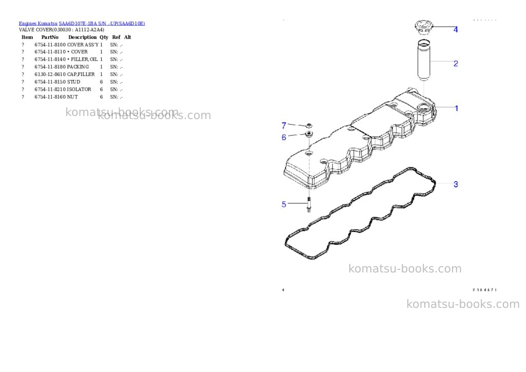Komatsu saa6d107e-1ba s/n .-up Parts catalog cover Page 2