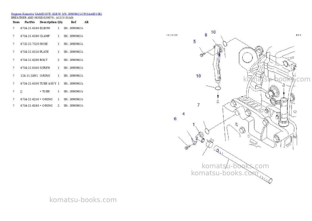 Komatsu saa6d107e-1kb-w s/n 30909615-up Parts catalog cover Page 6 Komatsu saa6d107e-1kb-w s/n 30909615-up Parts catalog cover Page 6