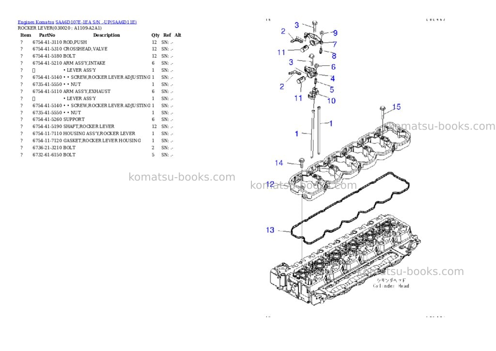 Komatsu saa6d107e-1ea s/n .-up Parts catalog cover
