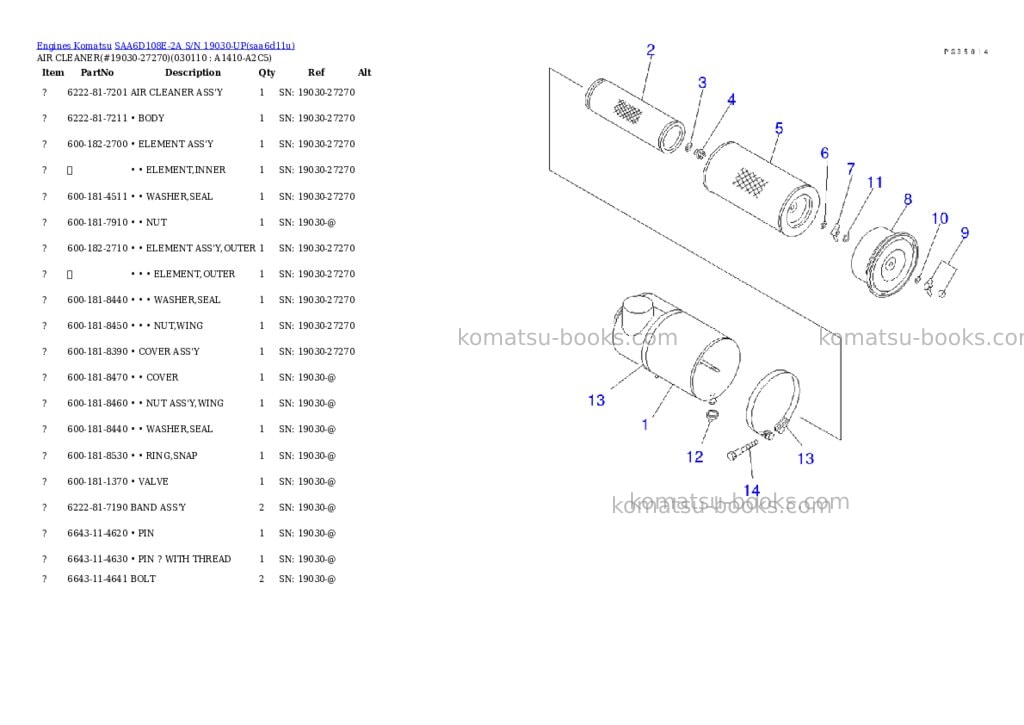 Komatsu saa6d108e-2a s/n 19030-up Parts catalog cover Page 10 Komatsu saa6d108e-2a s/n 19030-up Parts catalog cover Page 10