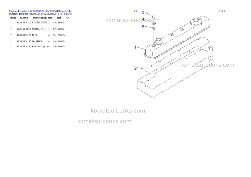 Komatsu saa6d108e-2a s/n 19030-up Parts catalog cover Page 4 Komatsu saa6d108e-2a s/n 19030-up Parts catalog cover Page 4