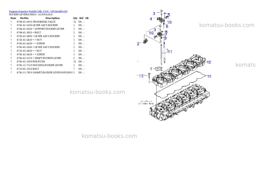 Komatsu saa6d114e-3 s/n .-up Parts catalog cover