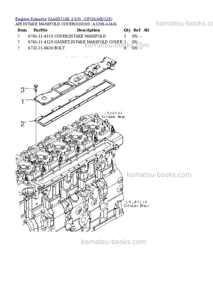 Komatsu saa6d114e-3 s/n .-up Parts catalog cover Page 9