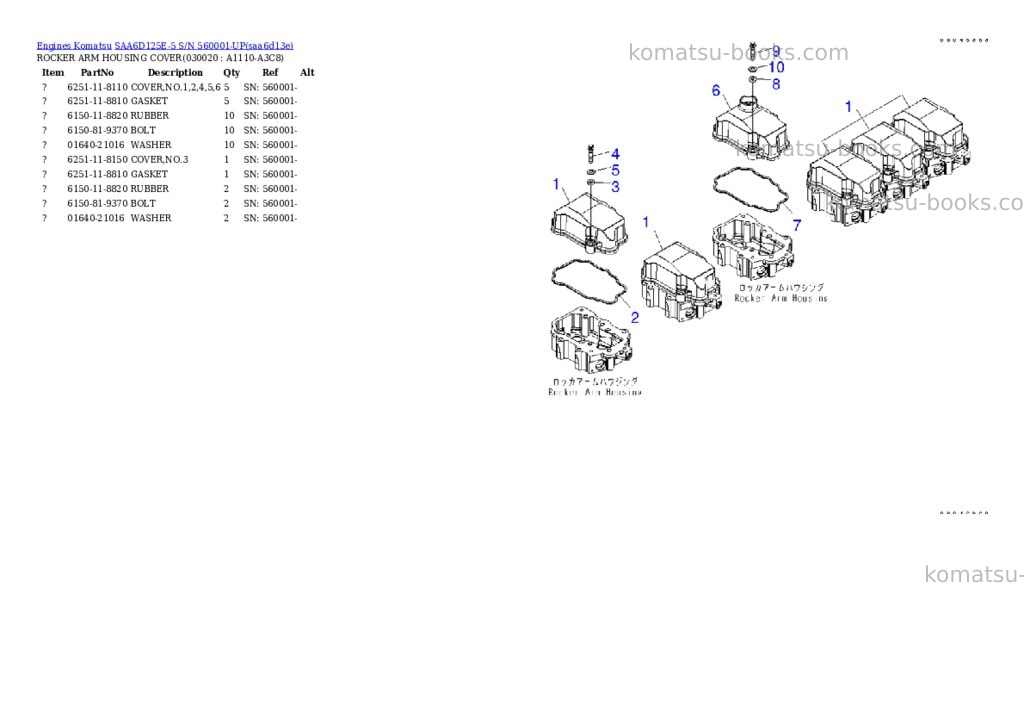 Komatsu saa6d125e-5 s/n 560001-up Parts catalog cover Komatsu saa6d125e-5 s/n 560001-up Parts catalog cover