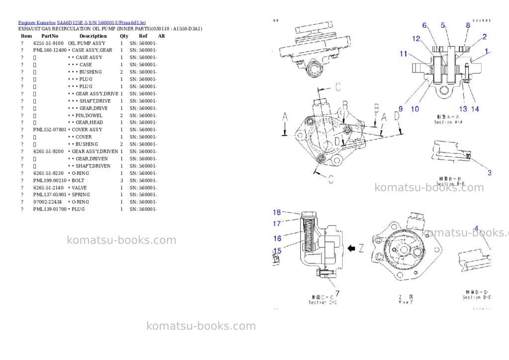 Komatsu saa6d125e-5 s/n 560001-up Parts catalog cover Page 10 Komatsu saa6d125e-5 s/n 560001-up Parts catalog cover Page 10