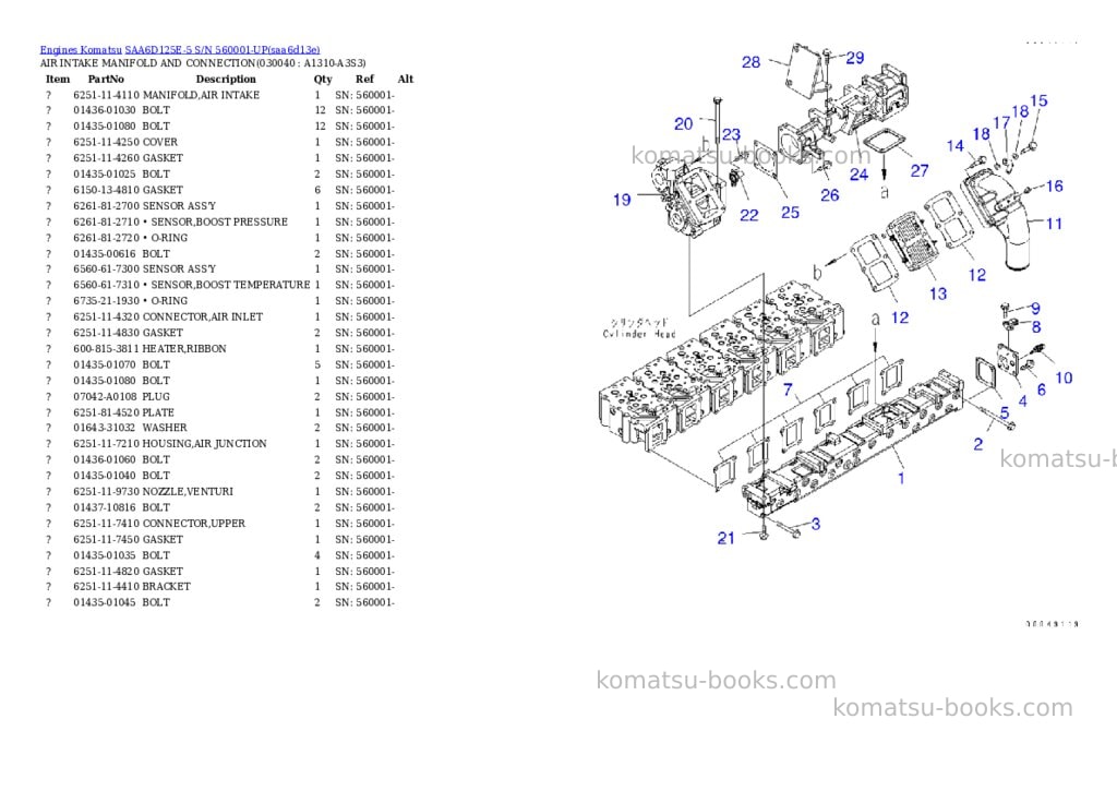 Komatsu saa6d125e-5 s/n 560001-up Parts catalog cover Page 3 Komatsu saa6d125e-5 s/n 560001-up Parts catalog cover Page 3