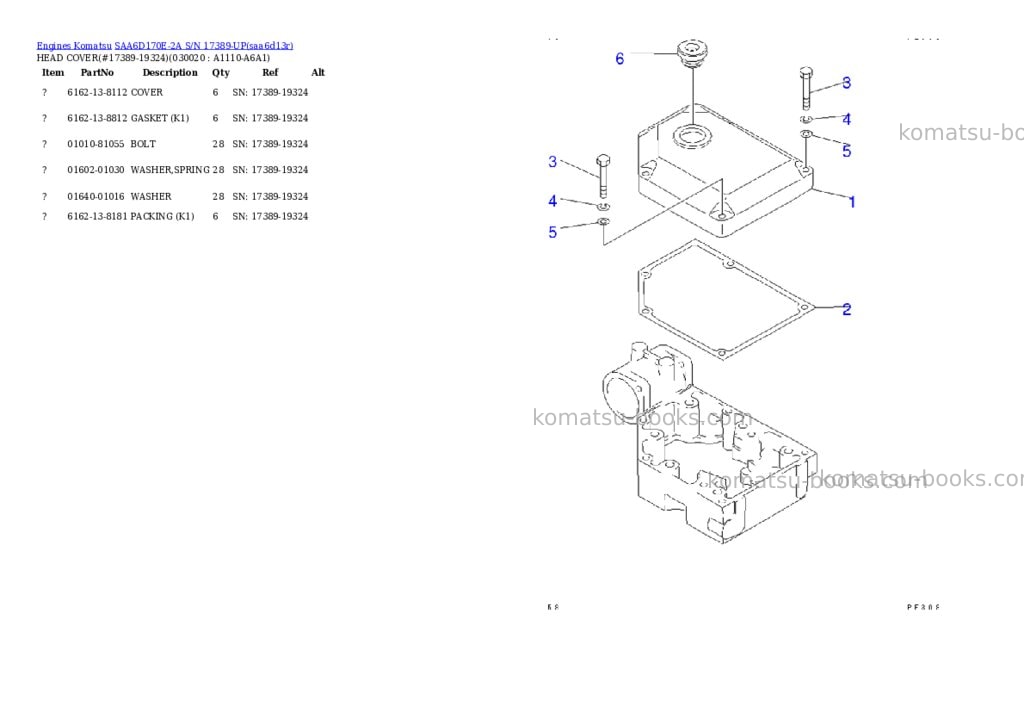 Komatsu saa6d170e-2a s/n 17389-up Parts catalog cover Komatsu saa6d170e-2a s/n 17389-up Parts catalog cover