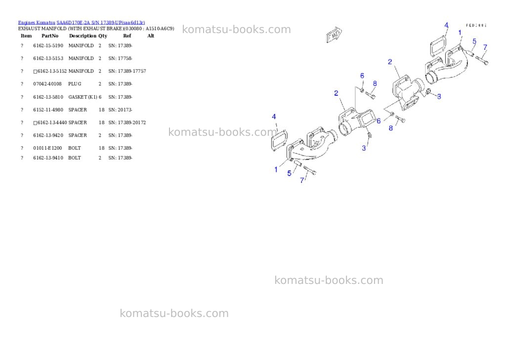 Komatsu saa6d170e-2a s/n 17389-up Parts catalog cover Page 7 Komatsu saa6d170e-2a s/n 17389-up Parts catalog cover Page 7