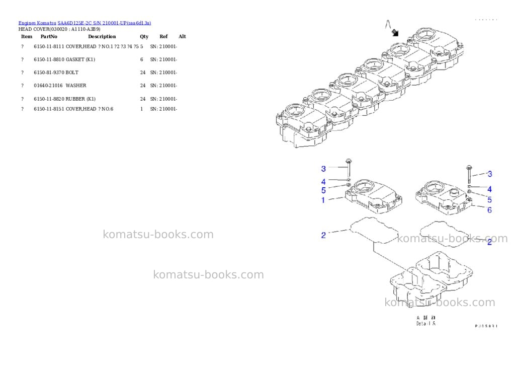 Komatsu saa6d125e-2c s/n 210001-up Parts catalog cover Komatsu saa6d125e-2c s/n 210001-up Parts catalog cover
