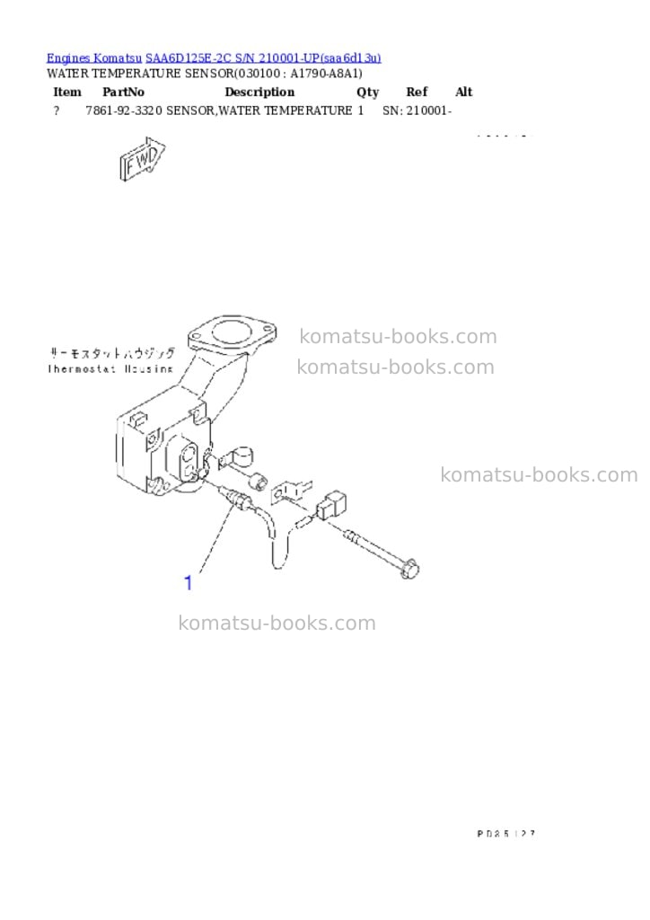 Komatsu saa6d125e-2c s/n 210001-up Parts catalog cover Page 9 Komatsu saa6d125e-2c s/n 210001-up Parts catalog cover Page 9