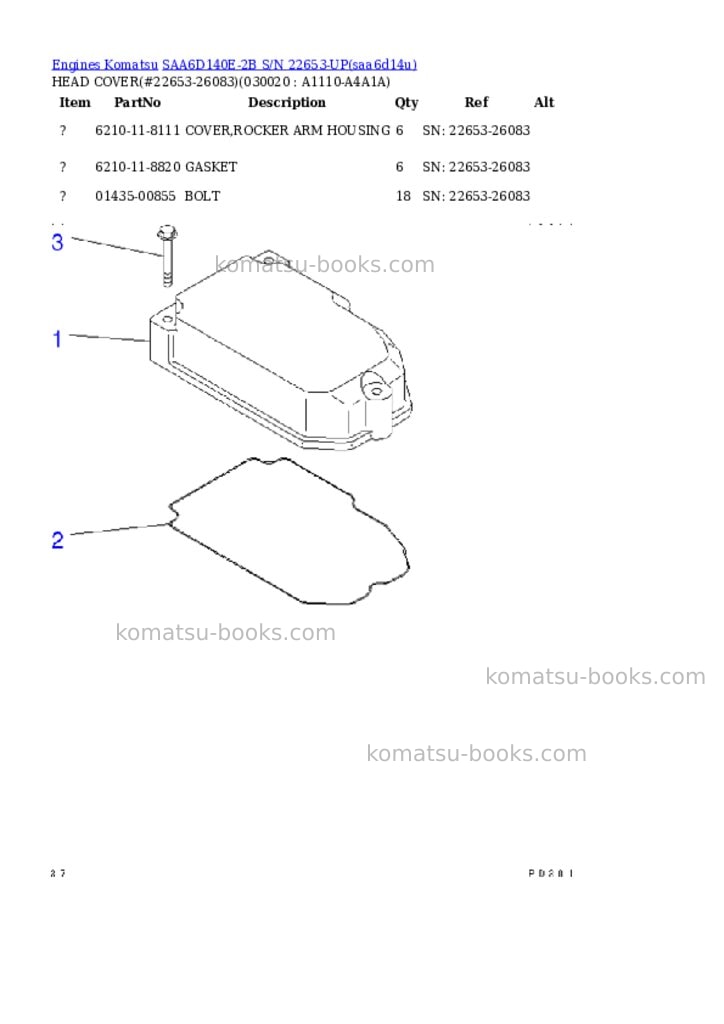 Komatsu saa6d140e-2b s/n 22653-up Parts catalog cover Komatsu saa6d140e-2b s/n 22653-up Parts catalog cover