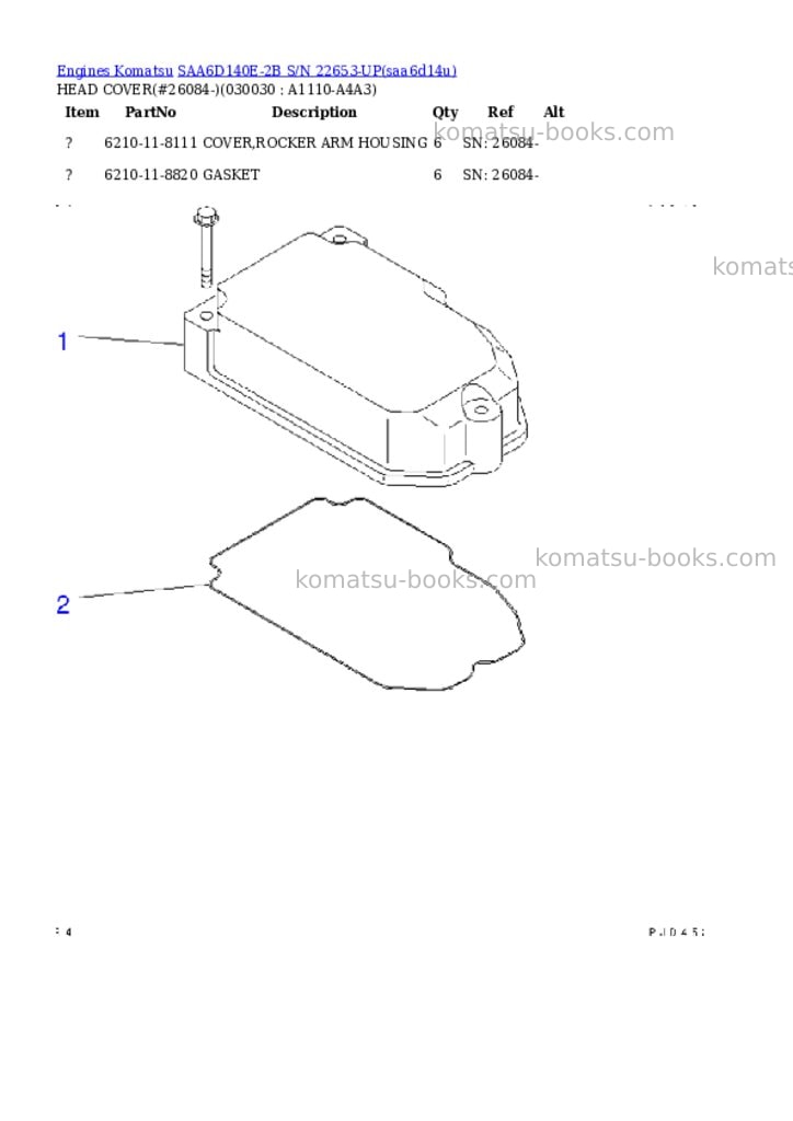 Komatsu saa6d140e-2b s/n 22653-up Parts catalog cover Page 2 Komatsu saa6d140e-2b s/n 22653-up Parts catalog cover Page 2
