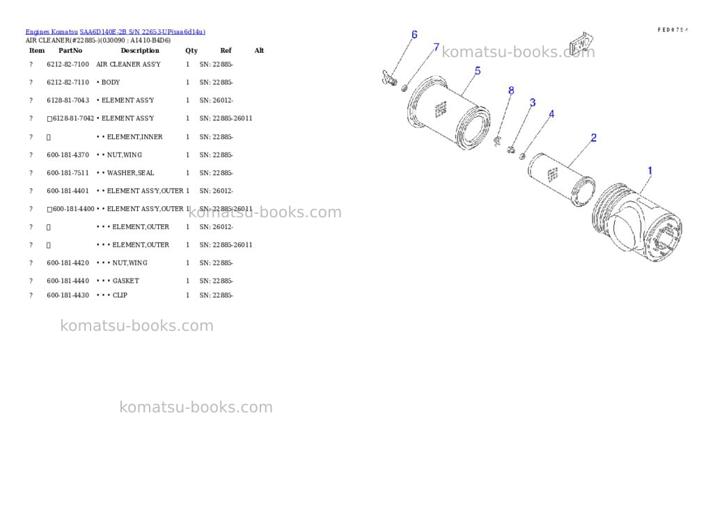 Komatsu saa6d140e-2b s/n 22653-up Parts catalog cover Page 8 Komatsu saa6d140e-2b s/n 22653-up Parts catalog cover Page 8