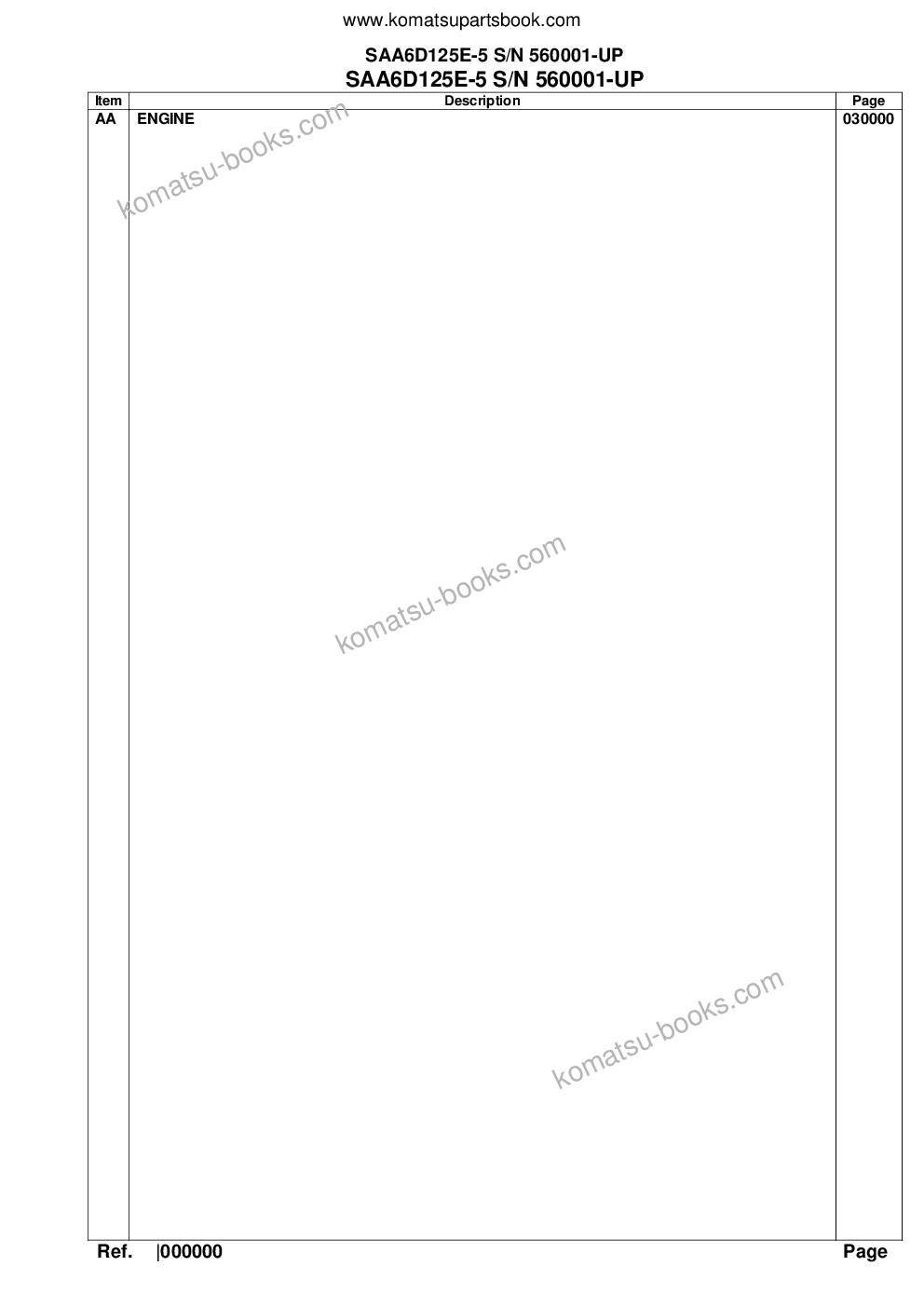 Komatsu SAA6D125E-5 S/N 560001-UP Parts catalog cover Komatsu SAA6D125E-5 S/N 560001-UP Parts catalog cover