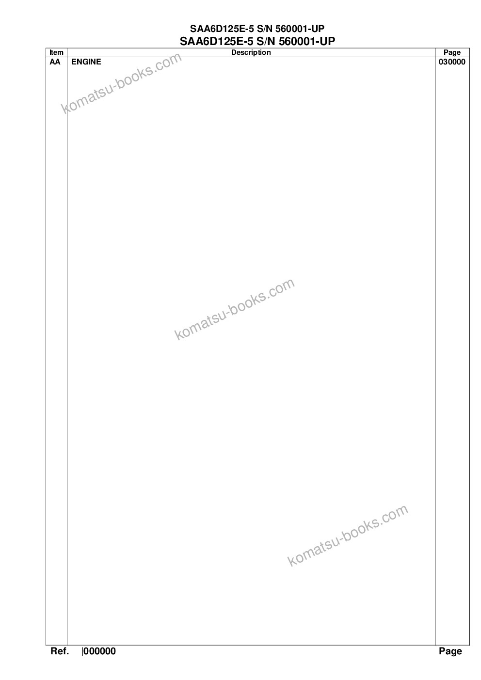 Komatsu SAA6D125E-5 S/N 560001-UP Parts catalog cover Komatsu SAA6D125E-5 S/N 560001-UP Parts catalog cover
