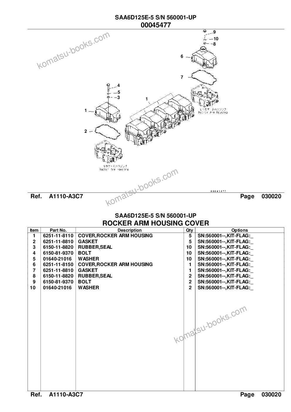 Komatsu SAA6D125E-5 S/N 560001-UP Parts catalog cover Page 6 Komatsu SAA6D125E-5 S/N 560001-UP Parts catalog cover Page 6