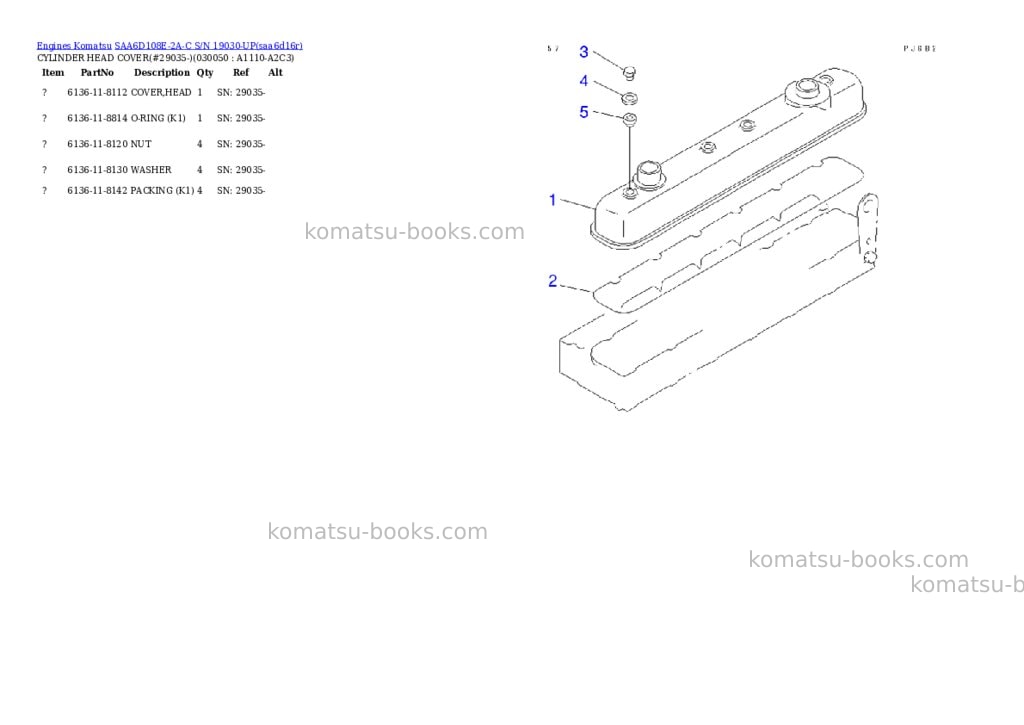 Komatsu saa6d108e-2a-c s/n 19030-up Parts catalog cover Page 4
