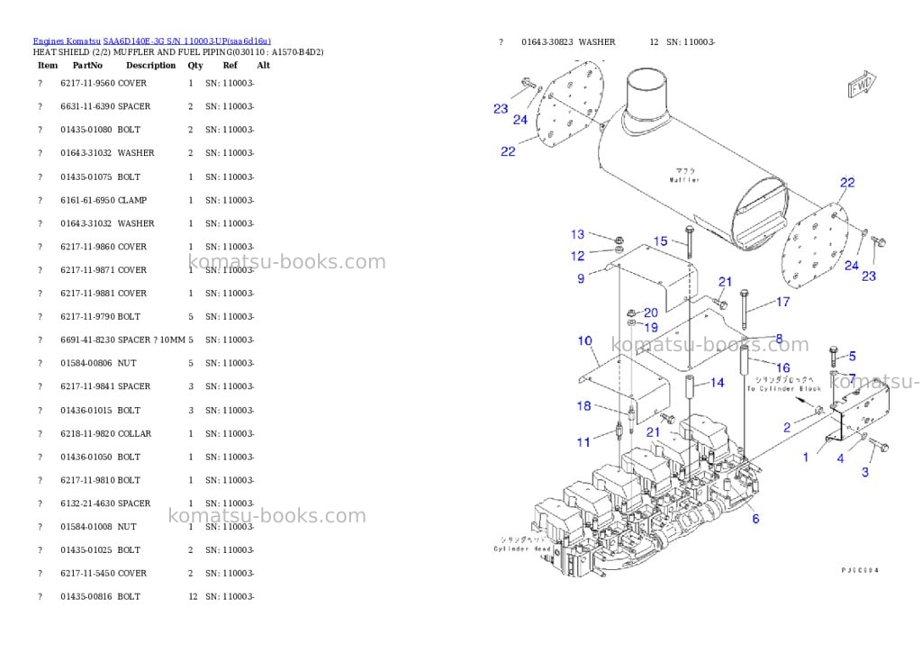 Komatsu saa6d140e-3g s/n 110003-up Parts catalog cover Page 10 Komatsu saa6d140e-3g s/n 110003-up Parts catalog cover Page 10