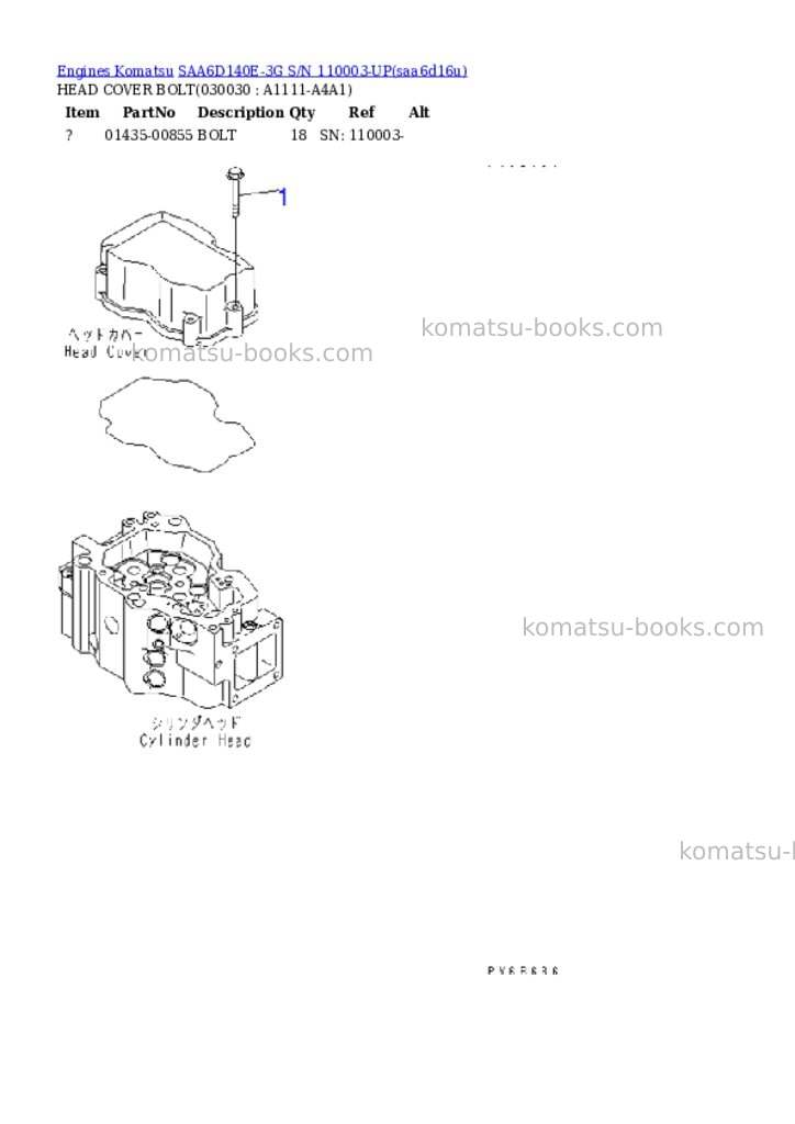 Komatsu saa6d140e-3g s/n 110003-up Parts catalog cover Page 2 Komatsu saa6d140e-3g s/n 110003-up Parts catalog cover Page 2