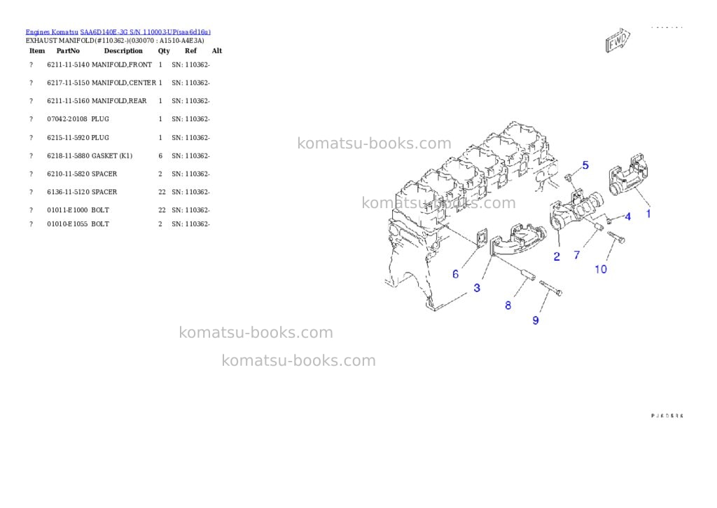 Komatsu saa6d140e-3g s/n 110003-up Parts catalog cover Page 6 Komatsu saa6d140e-3g s/n 110003-up Parts catalog cover Page 6