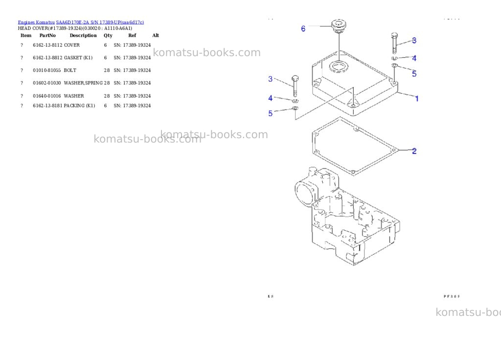 Komatsu SAA6D170E-2A S/N 17389-UP Parts catalog cover Komatsu SAA6D170E-2A S/N 17389-UP Parts catalog cover