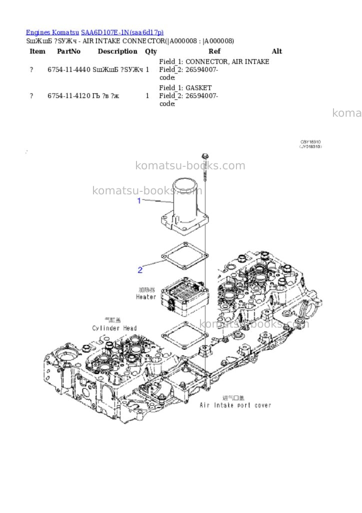 Komatsu saa6d107e-1n s/n 26598590-up Parts catalog cover Page 7