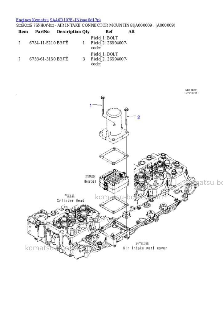 Komatsu saa6d107e-1n s/n 26598590-up Parts catalog cover Page 8