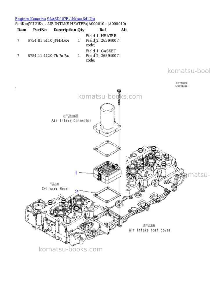 Komatsu saa6d107e-1n s/n 26598590-up Parts catalog cover Page 9