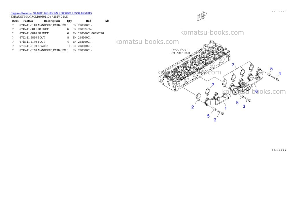 Komatsu saa6d114e-3d s/n 26850001-up Parts catalog cover Page 10 Komatsu saa6d114e-3d s/n 26850001-up Parts catalog cover Page 10