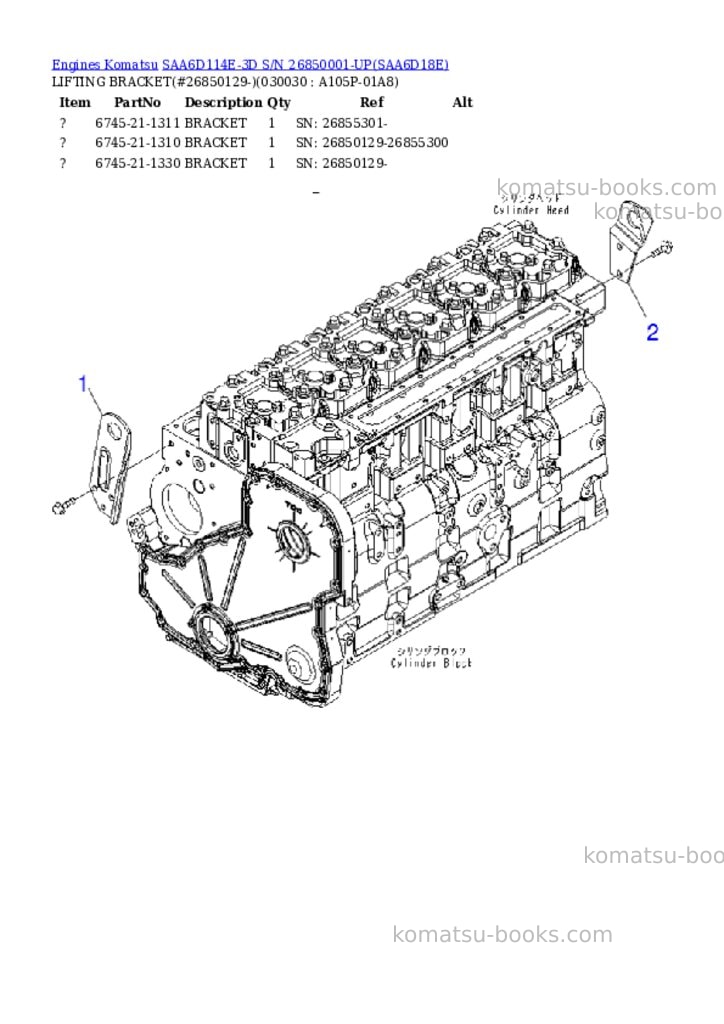Komatsu saa6d114e-3d s/n 26850001-up Parts catalog cover Page 2 Komatsu saa6d114e-3d s/n 26850001-up Parts catalog cover Page 2