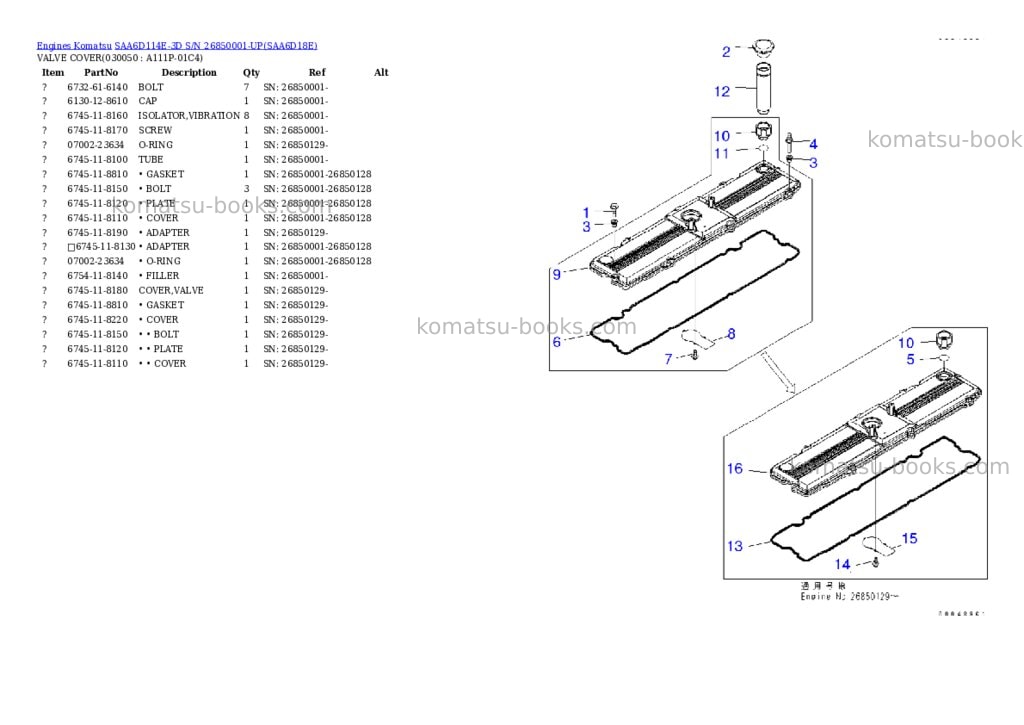 Komatsu saa6d114e-3d s/n 26850001-up Parts catalog cover Page 4 Komatsu saa6d114e-3d s/n 26850001-up Parts catalog cover Page 4