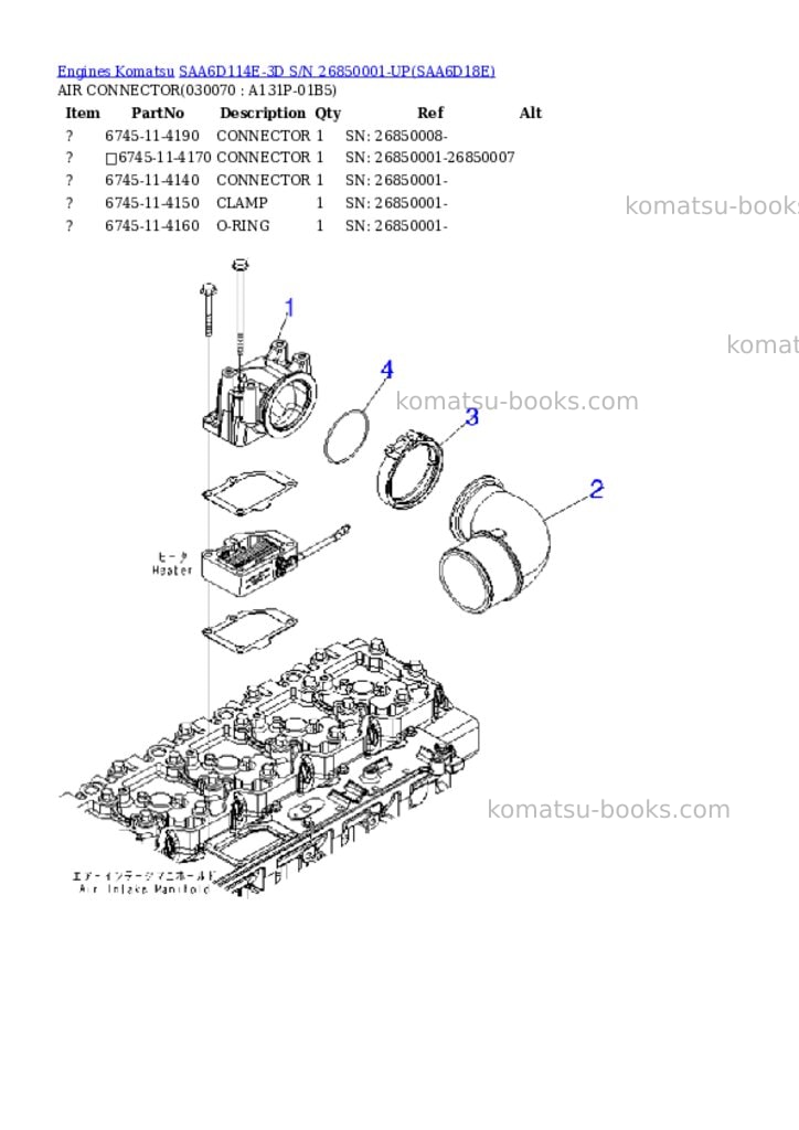 Komatsu saa6d114e-3d s/n 26850001-up Parts catalog cover Page 6 Komatsu saa6d114e-3d s/n 26850001-up Parts catalog cover Page 6
