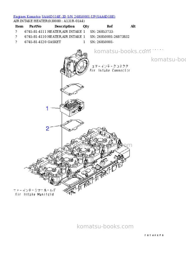 Komatsu saa6d114e-3d s/n 26850001-up Parts catalog cover Page 7 Komatsu saa6d114e-3d s/n 26850001-up Parts catalog cover Page 7