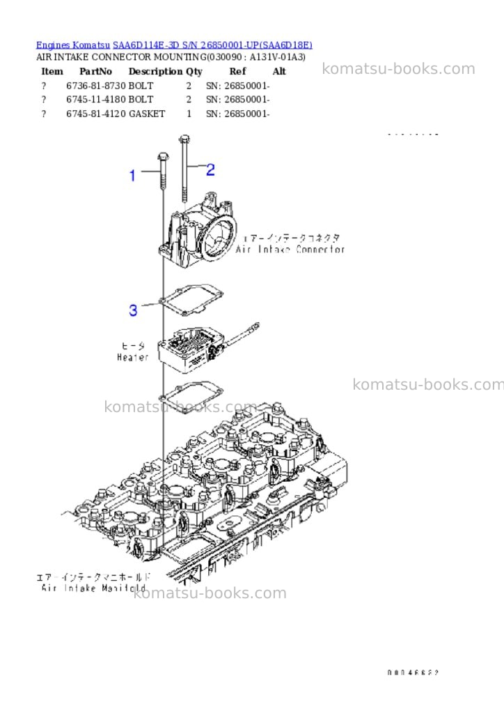 Komatsu saa6d114e-3d s/n 26850001-up Parts catalog cover Page 8 Komatsu saa6d114e-3d s/n 26850001-up Parts catalog cover Page 8
