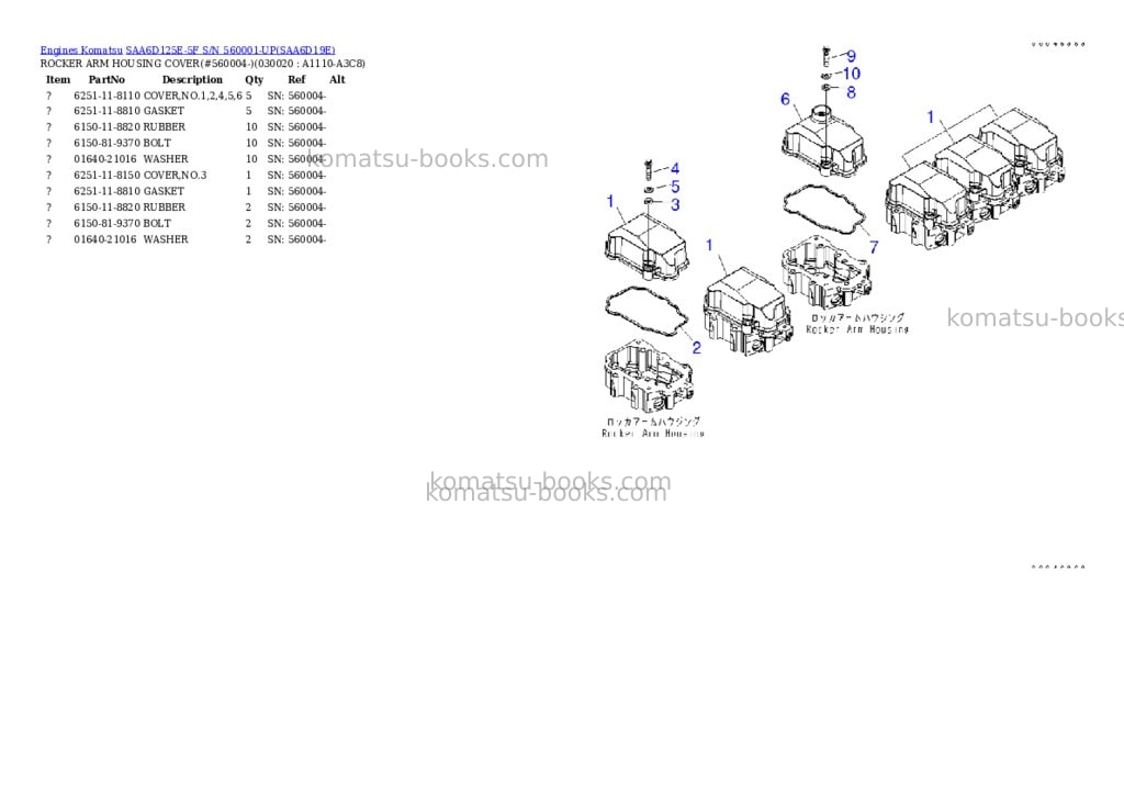 Komatsu saa6d125e-5f s/n 560001-up Parts catalog cover Komatsu saa6d125e-5f s/n 560001-up Parts catalog cover