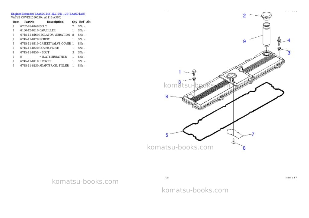 Komatsu saa6d114e-3ll s/n .-up Parts catalog cover Page 2 Komatsu saa6d114e-3ll s/n .-up Parts catalog cover Page 2