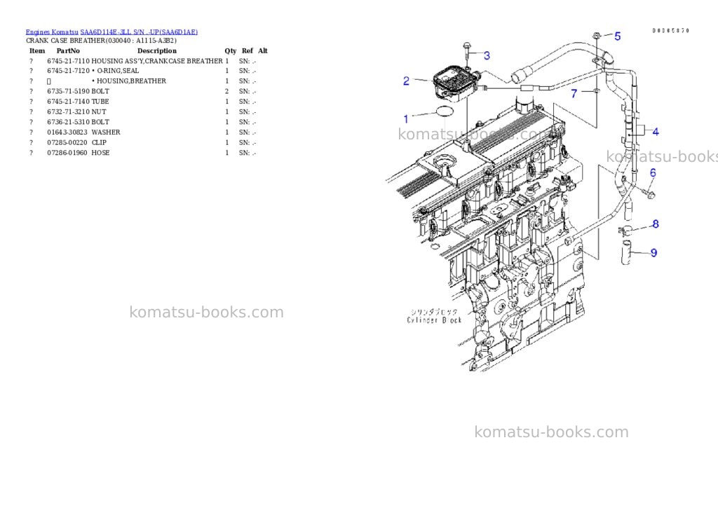 Komatsu saa6d114e-3ll s/n .-up Parts catalog cover Page 3 Komatsu saa6d114e-3ll s/n .-up Parts catalog cover Page 3