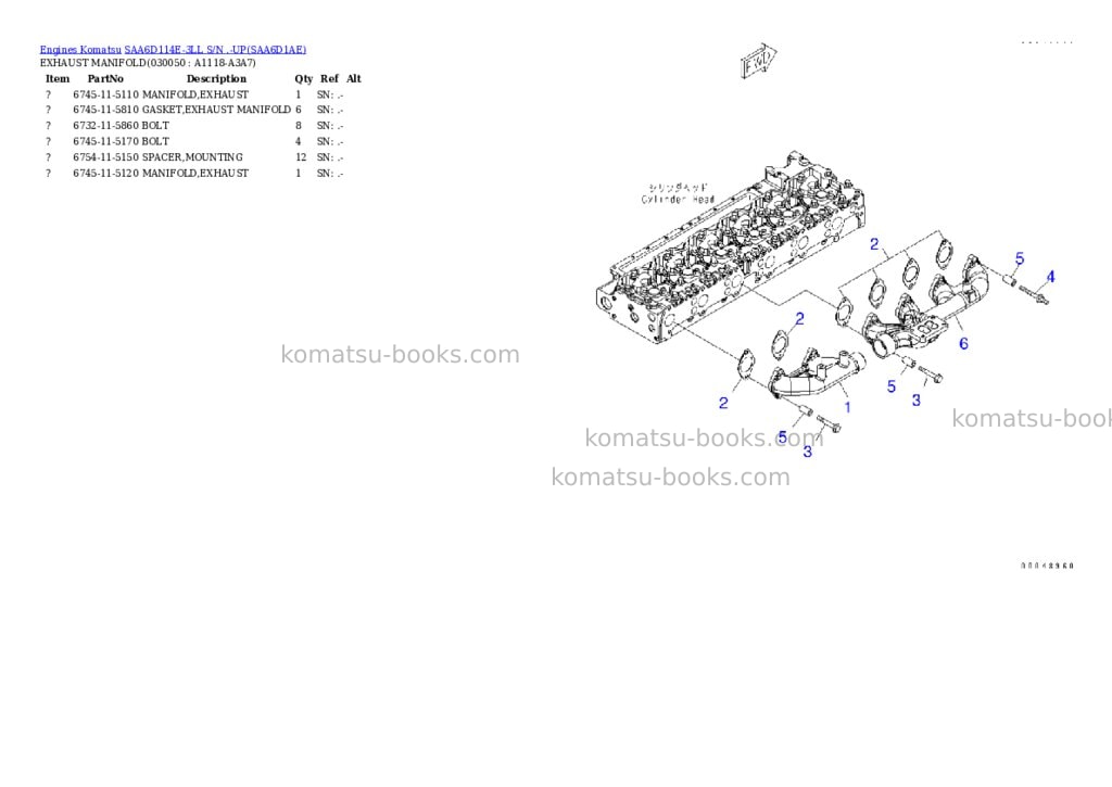 Komatsu saa6d114e-3ll s/n .-up Parts catalog cover Page 4 Komatsu saa6d114e-3ll s/n .-up Parts catalog cover Page 4