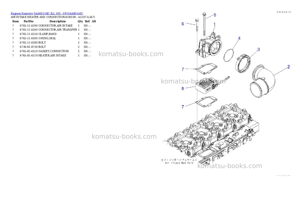 Komatsu saa6d114e-3ll s/n .-up Parts catalog cover Page 9 Komatsu saa6d114e-3ll s/n .-up Parts catalog cover Page 9