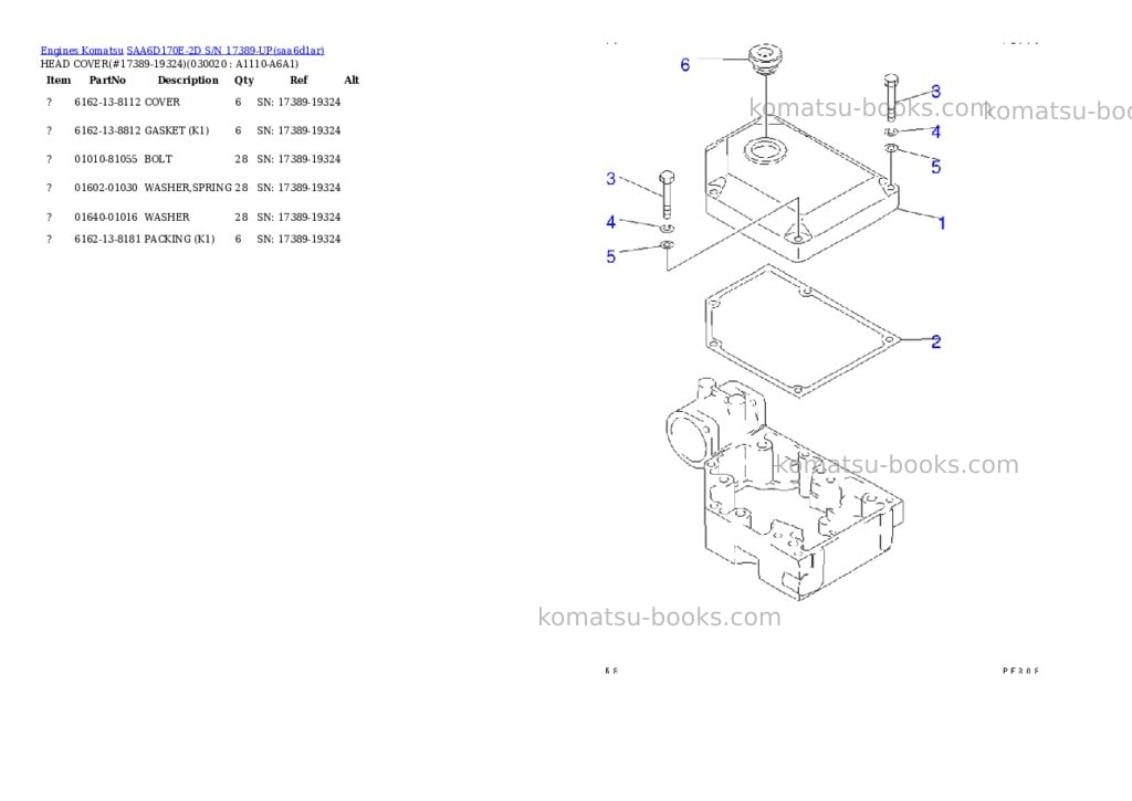Komatsu saa6d170e-2d s/n 17389-up Parts catalog cover Komatsu saa6d170e-2d s/n 17389-up Parts catalog cover