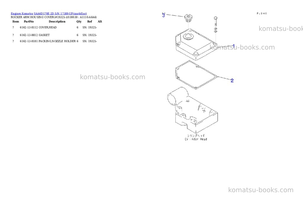 Komatsu saa6d170e-2d s/n 17389-up Parts catalog cover Page 2 Komatsu saa6d170e-2d s/n 17389-up Parts catalog cover Page 2