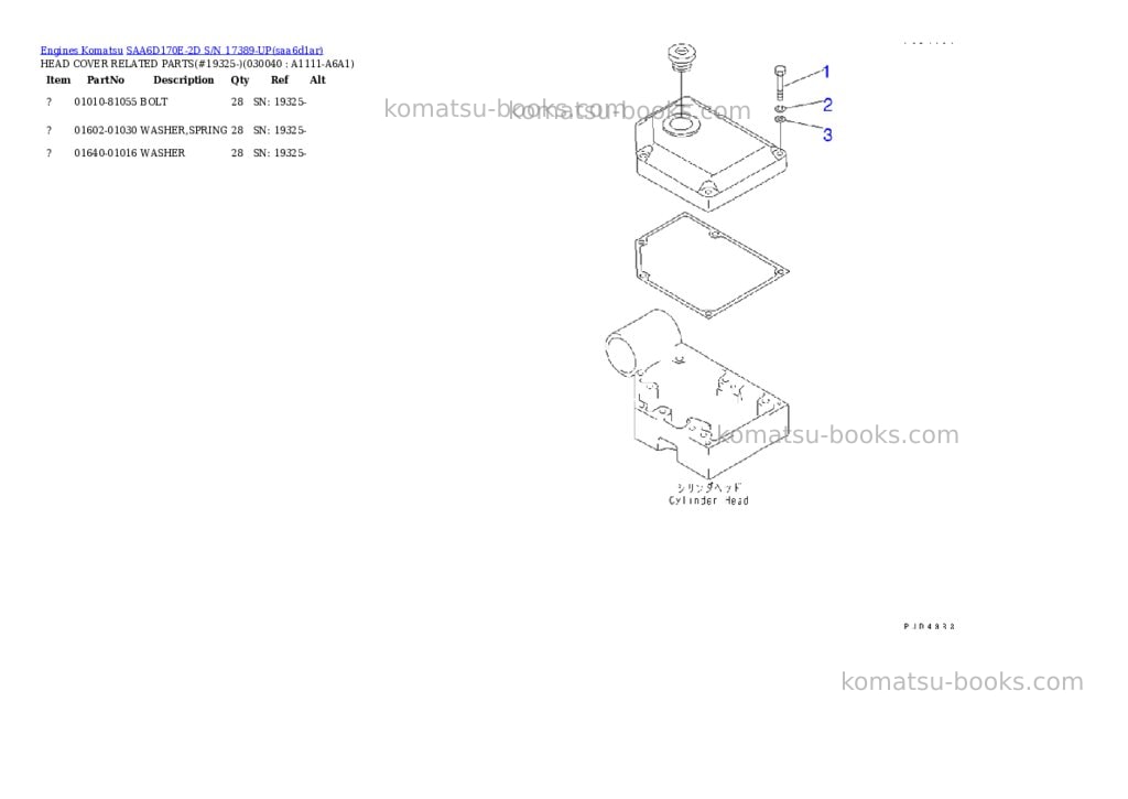 Komatsu saa6d170e-2d s/n 17389-up Parts catalog cover Page 3 Komatsu saa6d170e-2d s/n 17389-up Parts catalog cover Page 3
